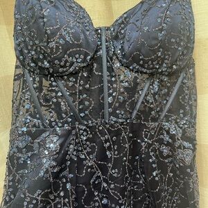 Lulu's Navy Dress with Blue Embroidery